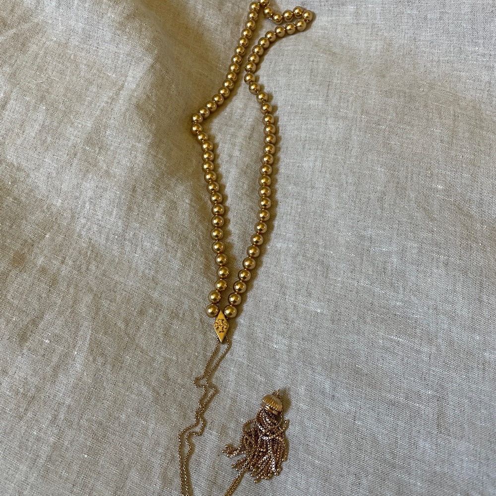 Tory Burch brass beaded slide necklace